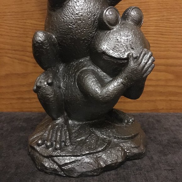 Garden Statue Gunmetal Grey 'See, Hear, Speak No Evil' Frog Totem - Picture 7 of 10